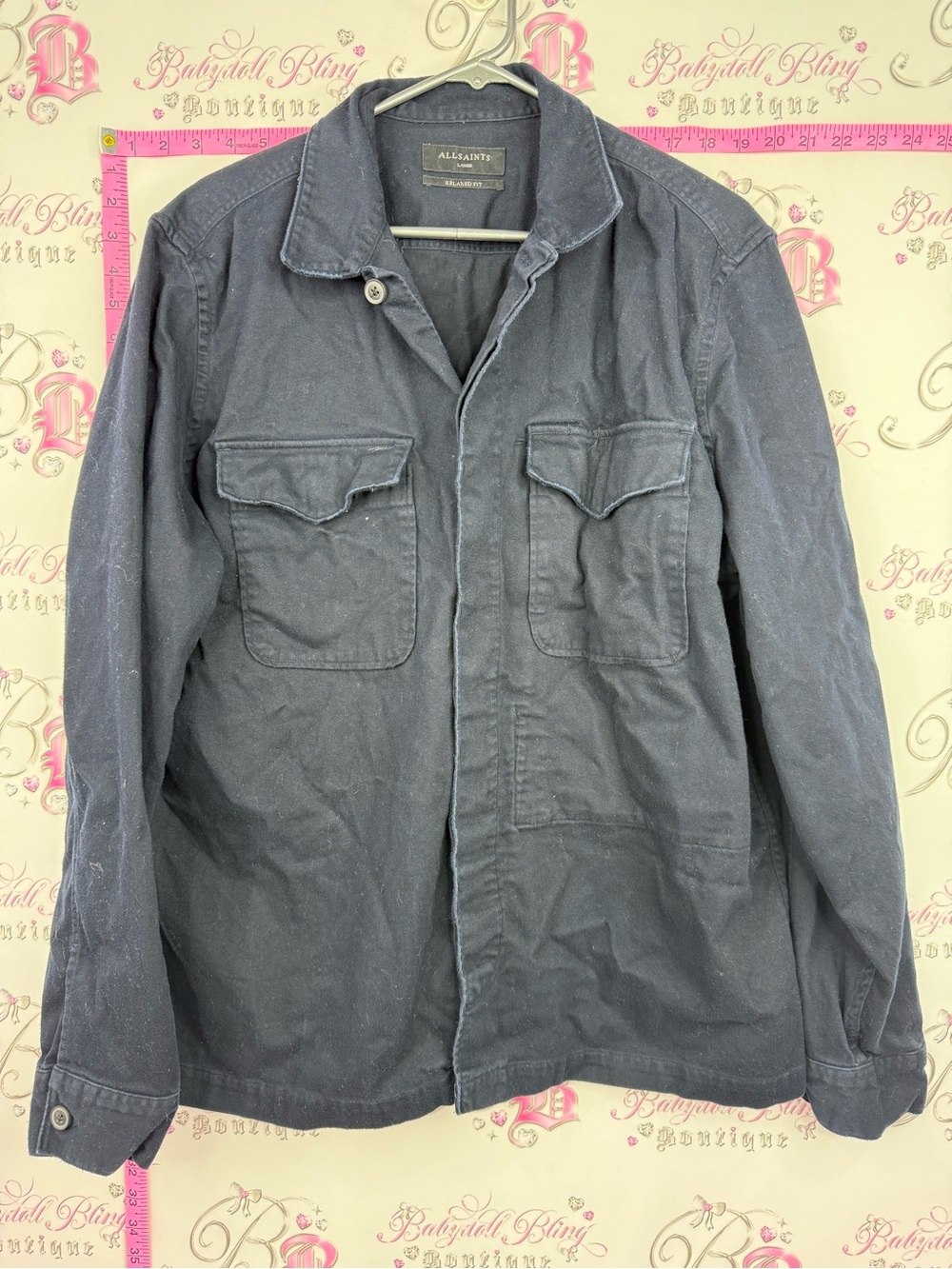All Saints relaxed fit Men's Navy Field Jacket with Chest Pockets